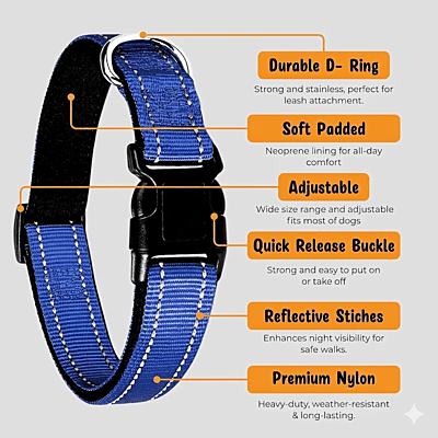 Reflective Nylon Dog Collar Soft Padded (Pack of 2) Reflective Nylon Dog Collar Soft Padded (Pack of 2)