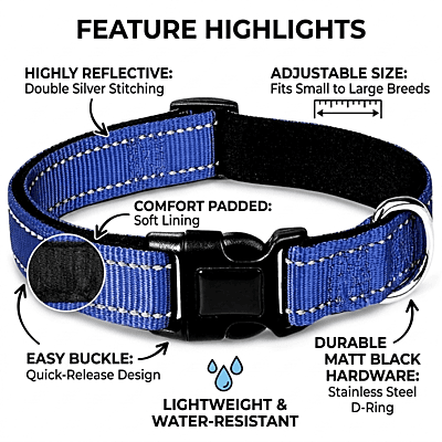 Reflective Nylon Dog Collar Soft Padded (Pack of 2) Reflective Nylon Dog Collar Soft Padded (Pack of 2)