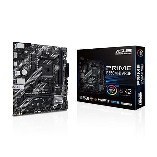 Asus Prime B550M-K ARGB M-ATX Motherboard – AM4 | DDR4 | PCIe x16 | DisplayPort | 3 Years Warranty