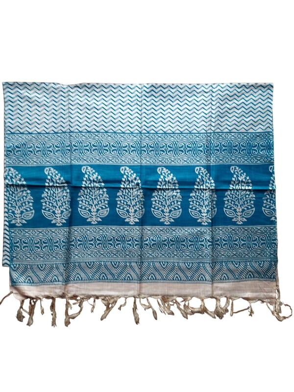 Teal Batik Print Cotton Silk Dupatta