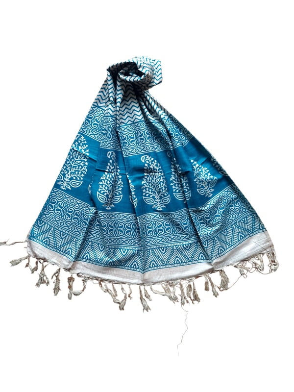 Teal Batik Print Cotton Silk Dupatta