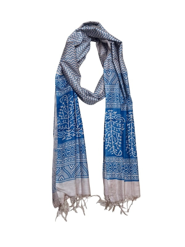 Teal Batik Print Cotton Silk Dupatta