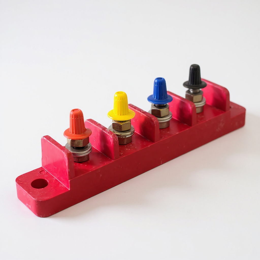 100 Amp 4 Pole Red Standard Connection Plate with Red, Yellow, Blue & Black Cap | TPN-100