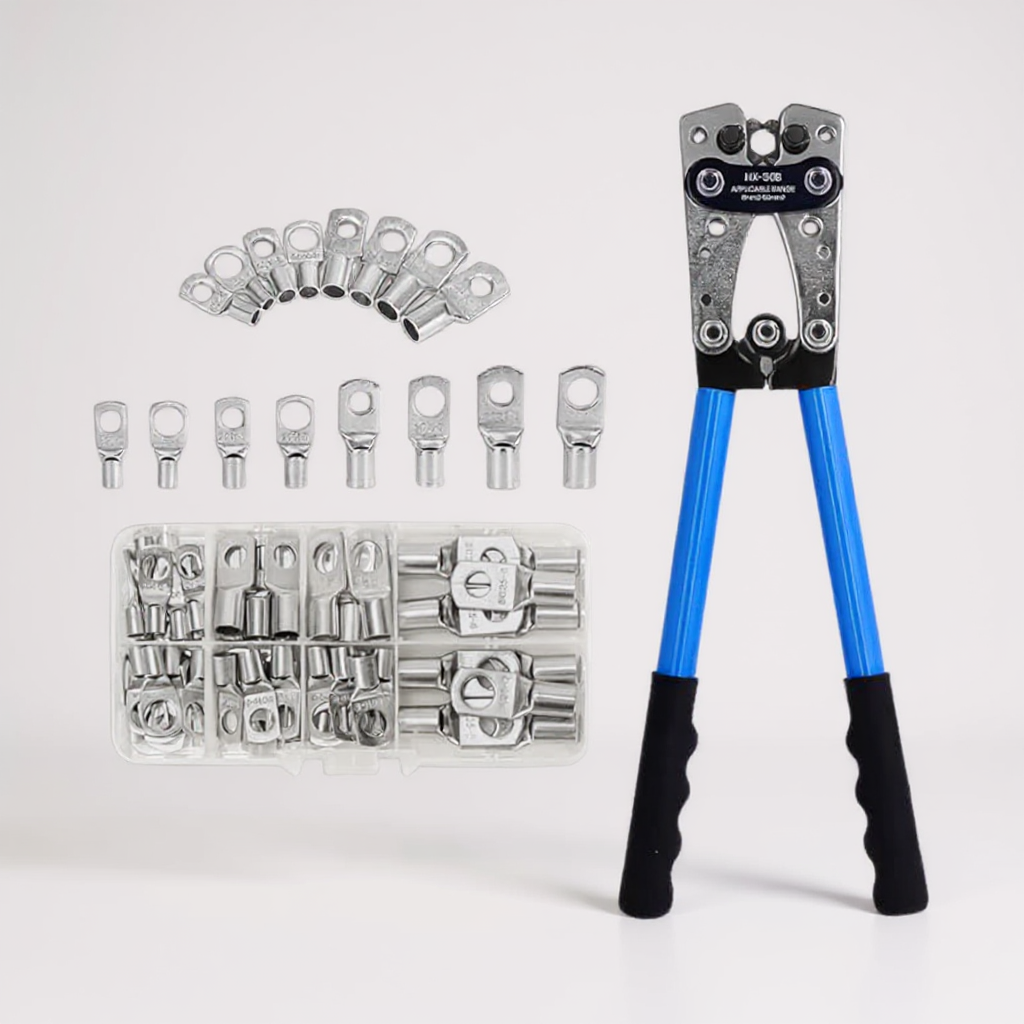 Cable Lug Crimping Tool for 6sq - 50sq mm lugs with 60 Pcs 6 Sizes Aluminum lugs- (6sqmm-50sqmm)10 each