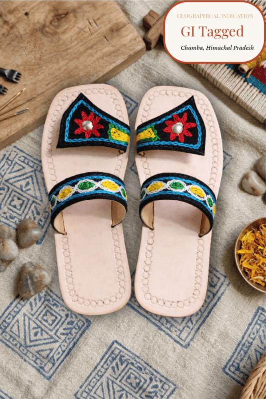 Chamba Origins - GI Tagged Authentic Embroidered Slide Women's Hand-Embroidered Leather Chappal