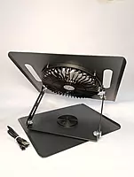 Adjustable Height Metal Laptop Cooling Pad Stand with RGB Cooling Fan, Non-Slip, High Load Capacity, Dark Grey