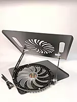 Adjustable Height Metal Laptop Cooling Pad Stand with RGB Cooling Fan, Non-Slip, High Load Capacity, Dark Grey