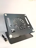 Adjustable Height Metal Laptop Cooling Pad Stand with RGB Cooling Fan, Non-Slip, High Load Capacity, Dark Grey