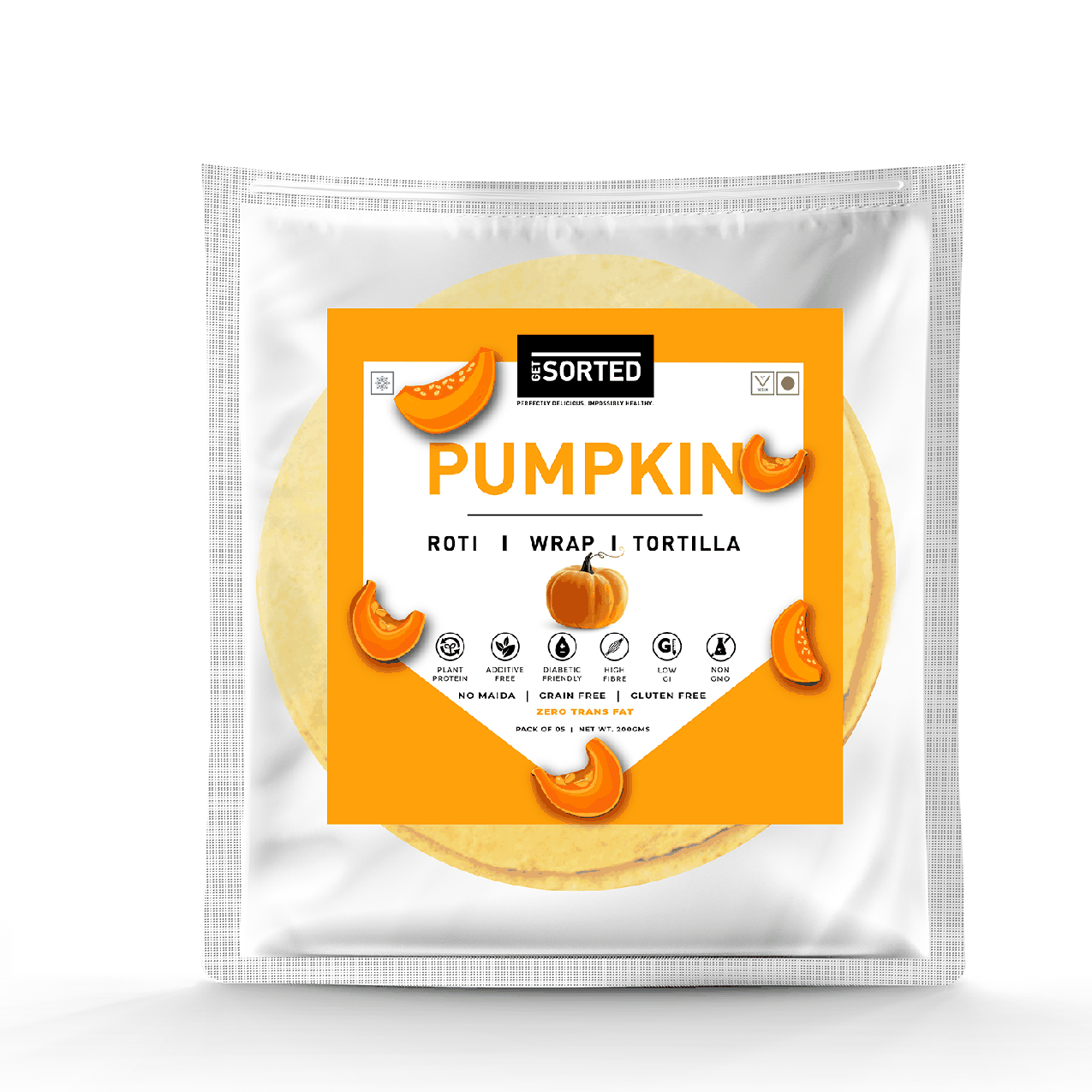Pumpkin Roti (Pack Of 5) | 3.2 Gms Net Carbs