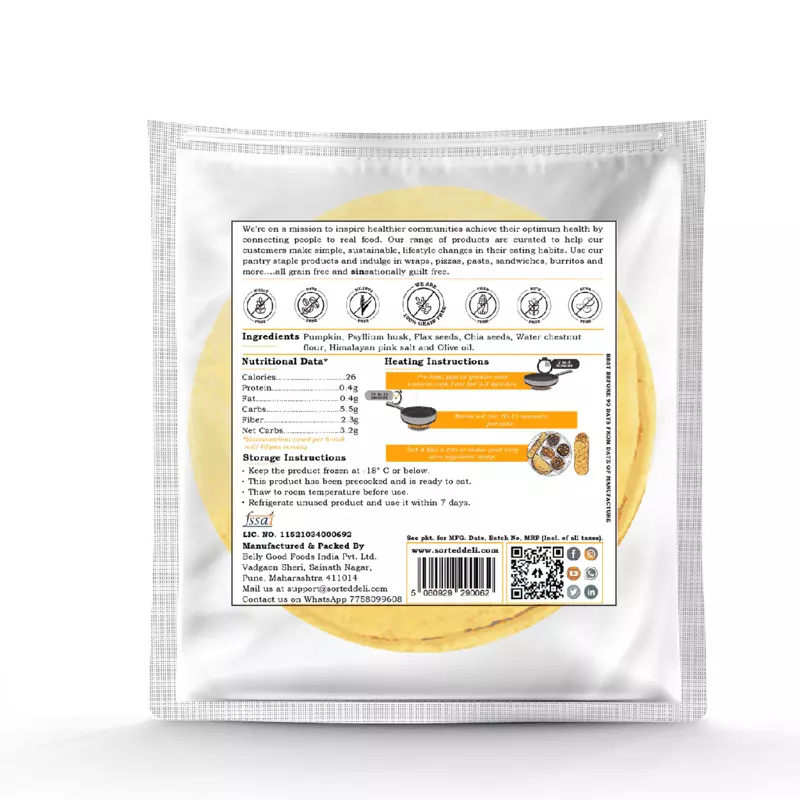 Pumpkin Roti (Pack Of 5) | 3.2 Gms Net Carbs