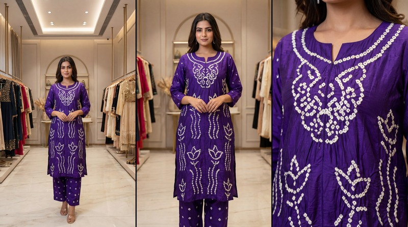 Kala Sanskruti All Over Blue Color Cotton Bandhani Women’s Redy Pair (2XL) Elegant Traditional Cotton Redy Pair For Women Without Dupatta