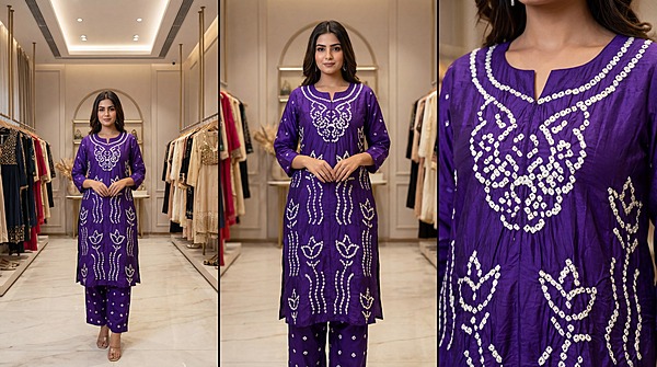 Kala Sanskruti All Over Blue Color Cotton Bandhani Women's Redy Pair (XL Elegant Traditional Cotton Redy Pair For Women Without Dupatta