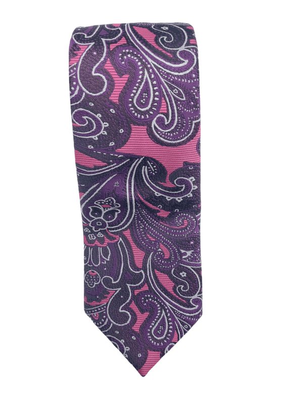 Purple & Pink Paisley Necktie with Pocket Square