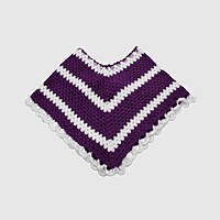 (4-5 Years) Handknitted Kids Poncho, Purple and White