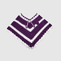 (4-5 Years) Handknitted Kids Poncho, Purple and White