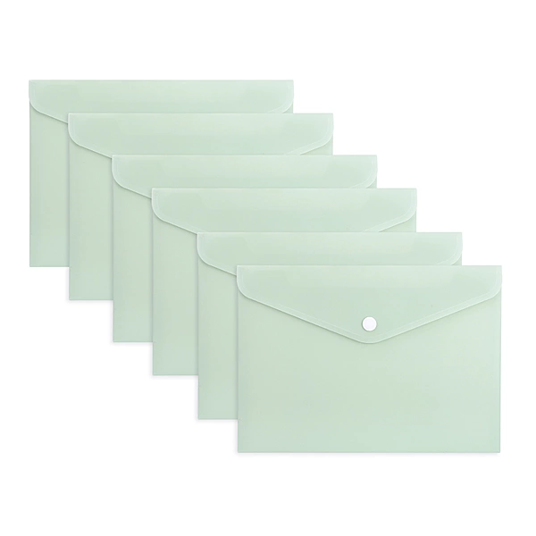 Pack of 12 A4 Light Pastel Green Soft Touch Plastic Document Wallets with Button Closure