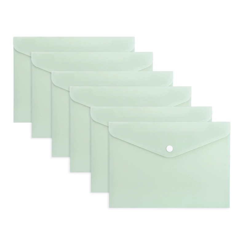 Pack of 12 A4 Light Pastel Green Soft Touch Plastic Document Wallets with Button Closure