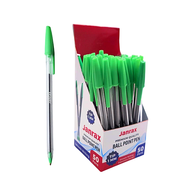 Box of 50 Neon Green Ballpoint Pens Smooth Glide by Janrax