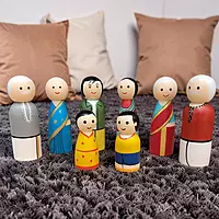 Channapatna Wooden Family Peg Dolls Set