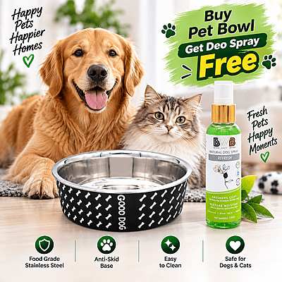 Premium Stainless Steel Pet Bowl- Medium -750ml-Black bone print