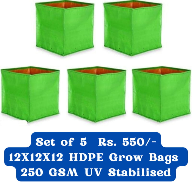 12X12X12 HDPE Grow Bags 250 GSM UV Stabilized set of 5 Pcs