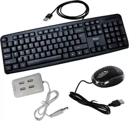 OpenBox Quantum Hi-Tech QHM 7403/222 Wired USB Mouse, Keyboard & QHM6633 USB 4 Port Hub Combo Set OpenBox Quantum Hi-Tech QHM 7403/222 Wired USB Mouse, Keyboard & QHM6633 USB 4 Port Hub Combo Set