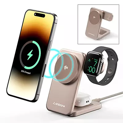 Ambrane AeroSync Trio 2 Wireless Charger (Mocha Mousse)
