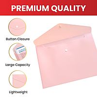 Pack of 12 A4 Light Pastel Pink Soft Touch Plastic Document Wallets with Button Closure