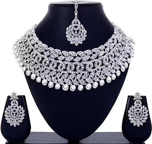 Sterling Rhodium Plated Jewellery Set With White Austrian Diamond