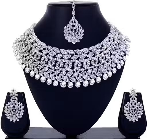Sterling Rhodium Plated Jewellery Set With White Austrian Diamond