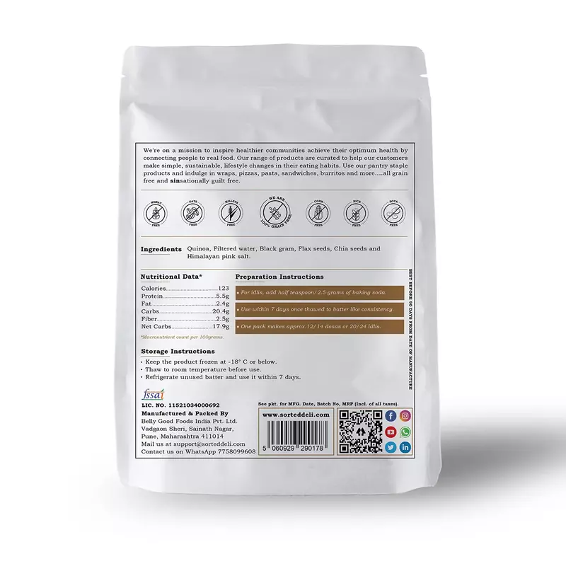 Organic Quinoa Dosa & Idli Batter 1 Kg - Sorted