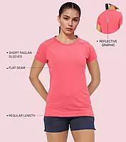 Enamor Short Sleeve Scoop Neck Regular Length Slim Active T-Shirt For Women - Slim Fit, Quick Dry, Antimicrobial - E089