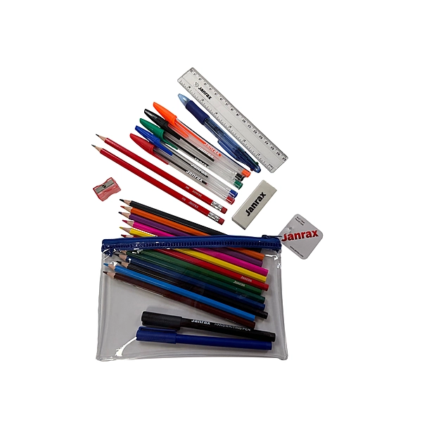 Stationery Filled Blue Zip 8x5"" Pencil Case with Colouring Pencils