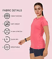 Enamor Short Sleeve Scoop Neck Regular Length Slim Active T-Shirt For Women - Slim Fit, Quick Dry, Antimicrobial - E089