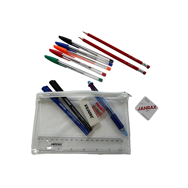 Stationery Filled White Zip 8x5"" Pencil Case