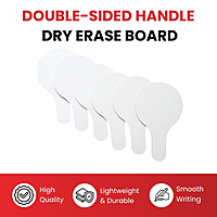 Pack of 6 Round Plain White MDF Double Sided Dry Erase Handheld Answer Paddles - Mini Whiteboard