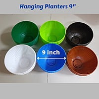 (Pack of 6) 9" Round Multi color Plastic Flower Hanging Pot for Balcony with Hanging Chain