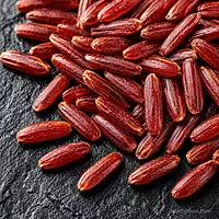 close-up of Rakthashali grains deep crimson maroon bran intact ancient Kerala red rice | Worth2Deal