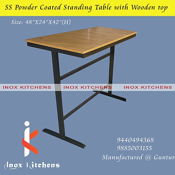 SS Standing Table Iron with Wooden Top
