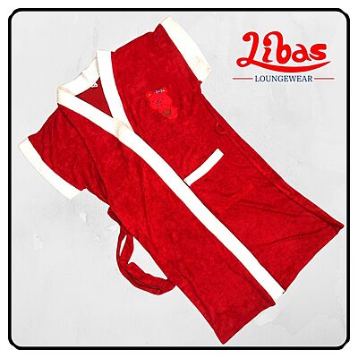 Red & white towel material kids bathrobe from libas loungewear-KB011