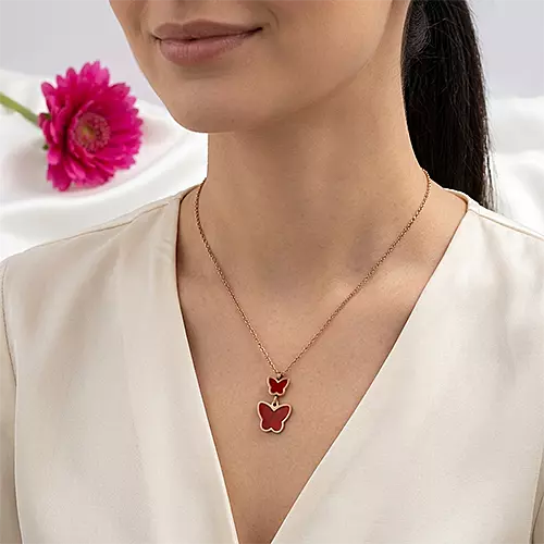 Dainty Rose Gold & Red Butterfly Necklace