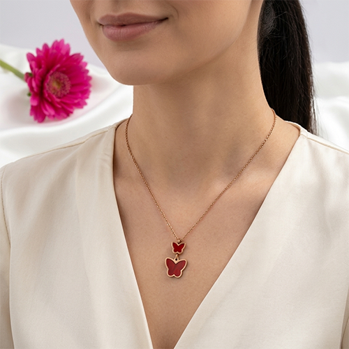 Dainty Rose Gold & Red Butterfly Necklace