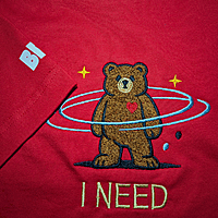 Unisex Red I Need Space Embroidered Crew Neck Tee