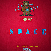Unisex Red I Need Space Embroidered Crew Neck Tee