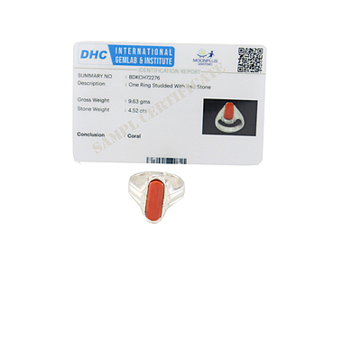 Pure Silver Pavalam Ring - Red Corel Pure Silver Pavalam Ring - Red Corel