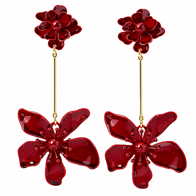 Rosavelle Burgundy Enamel Floral Drop Earrings