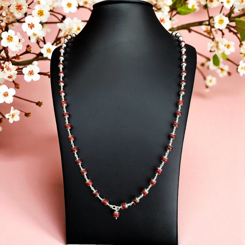 Redsandal Silver Mala | Pure Silver Caps | 7mm 54 beeds Redsandal Silver Mala | Pure Silver Caps | 7mm 54 beeds