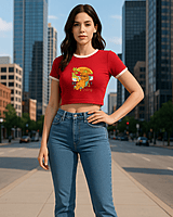 Women's Red Beach Bear Graphic Printed Crop Top