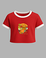 Women's Red Beach Bear Graphic Printed Crop Top