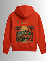 Unisex Red Beach Bear Graphic Printed All-Weather Hoodie